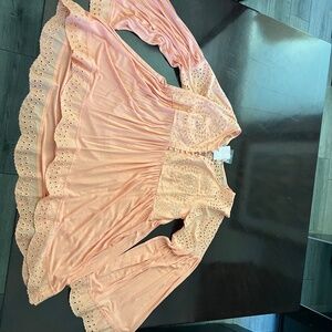 Free People Peach Eyelet Lace Long Sleeve Top